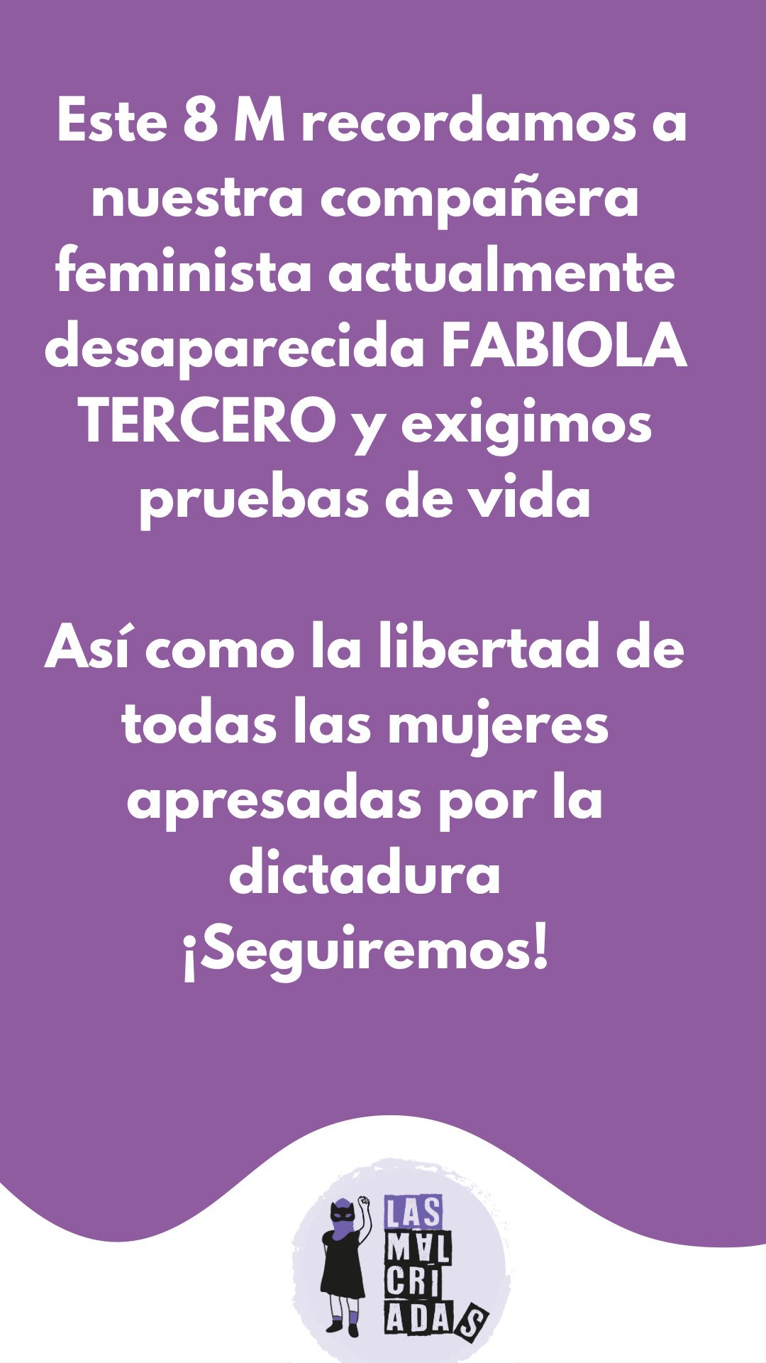 Publicación de Las Malcriadas exigiendo signos de vida de la activista Fabiola Tercero