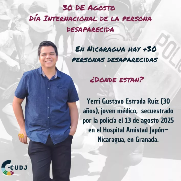 La CUDJ denuncia detención y desaparición de Yerri Gustavo Estrada